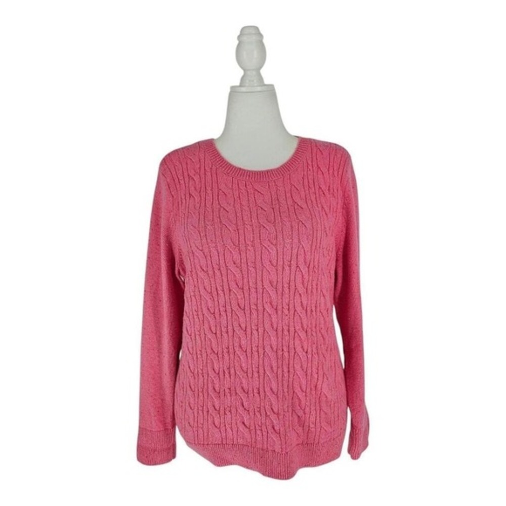 Talbots Sweater‎ Womens XL Pink Cable Knit Confetti Speckled Preppy